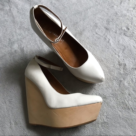 Jeffrey Campbell Shoes - Jeffrey Campbell Pizan Platform Mary Jane Wedge Leather Wood White Retro Sz 8